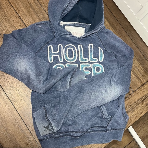 Hollister SoCal Logo Navy Hoodie Medium TRUE Y2K 2000s Pullover - Picture 5 of 6